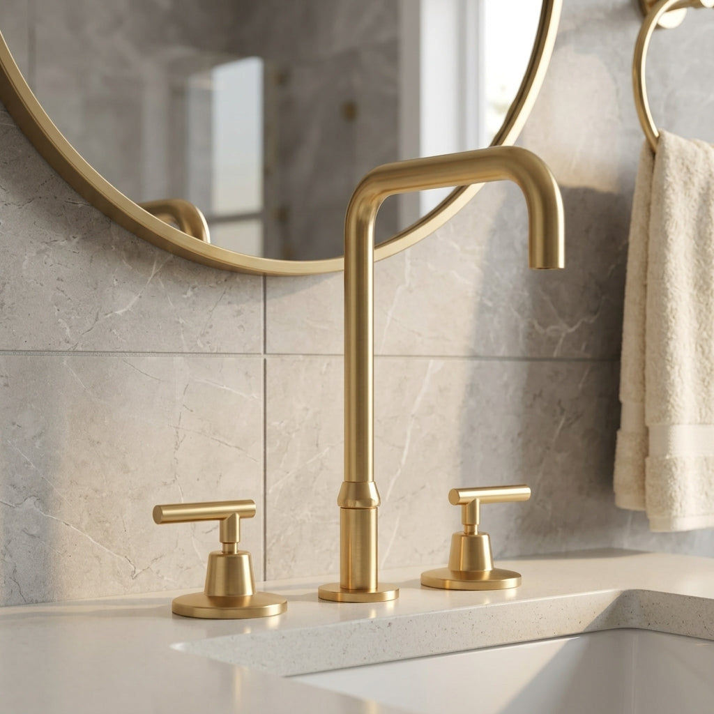 Solid Brass Widespread Bathroom Faucet with Hot &amp; Cold Handles