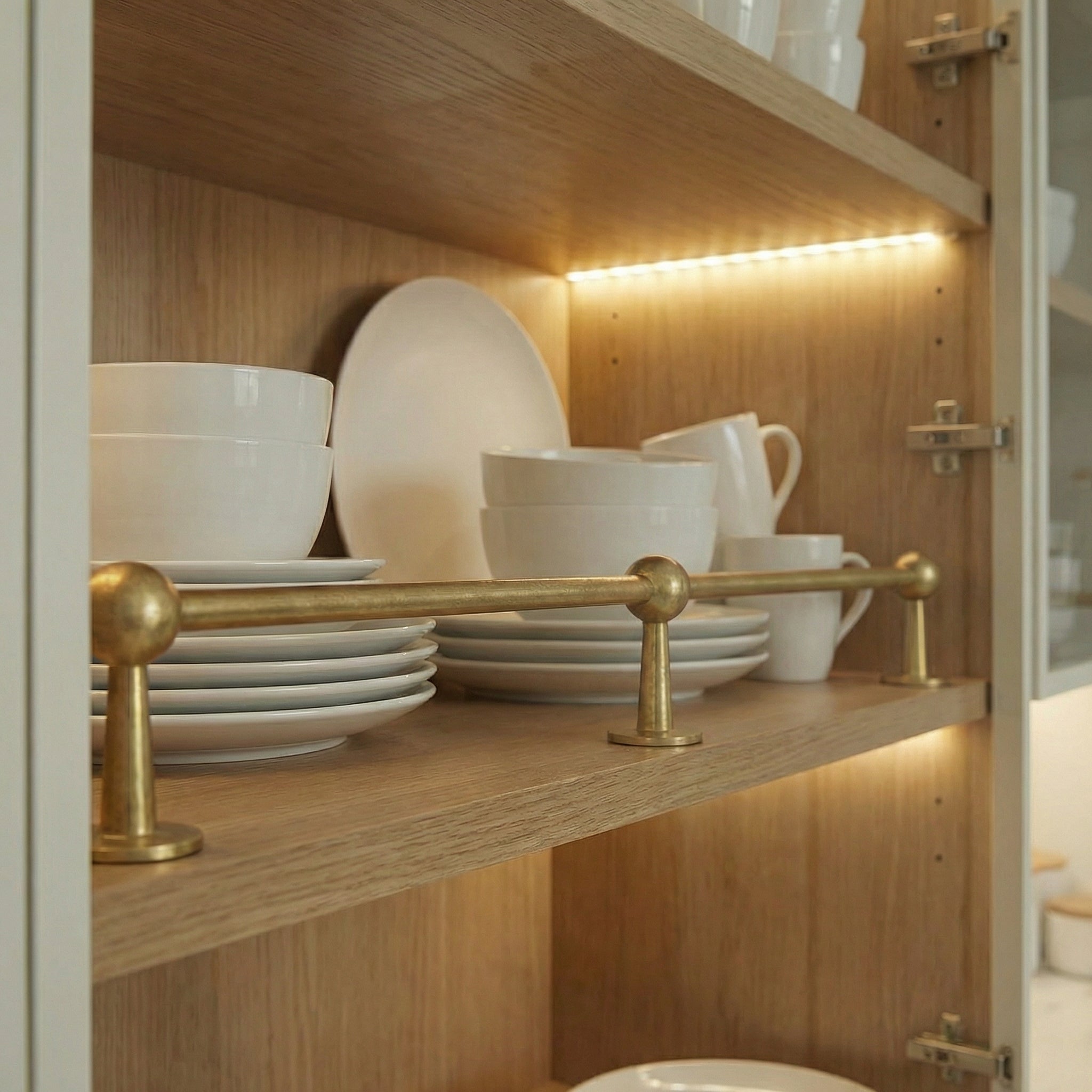 Unlacquered Brass Gallery Rail: Kitchen Shelf Safety Bar