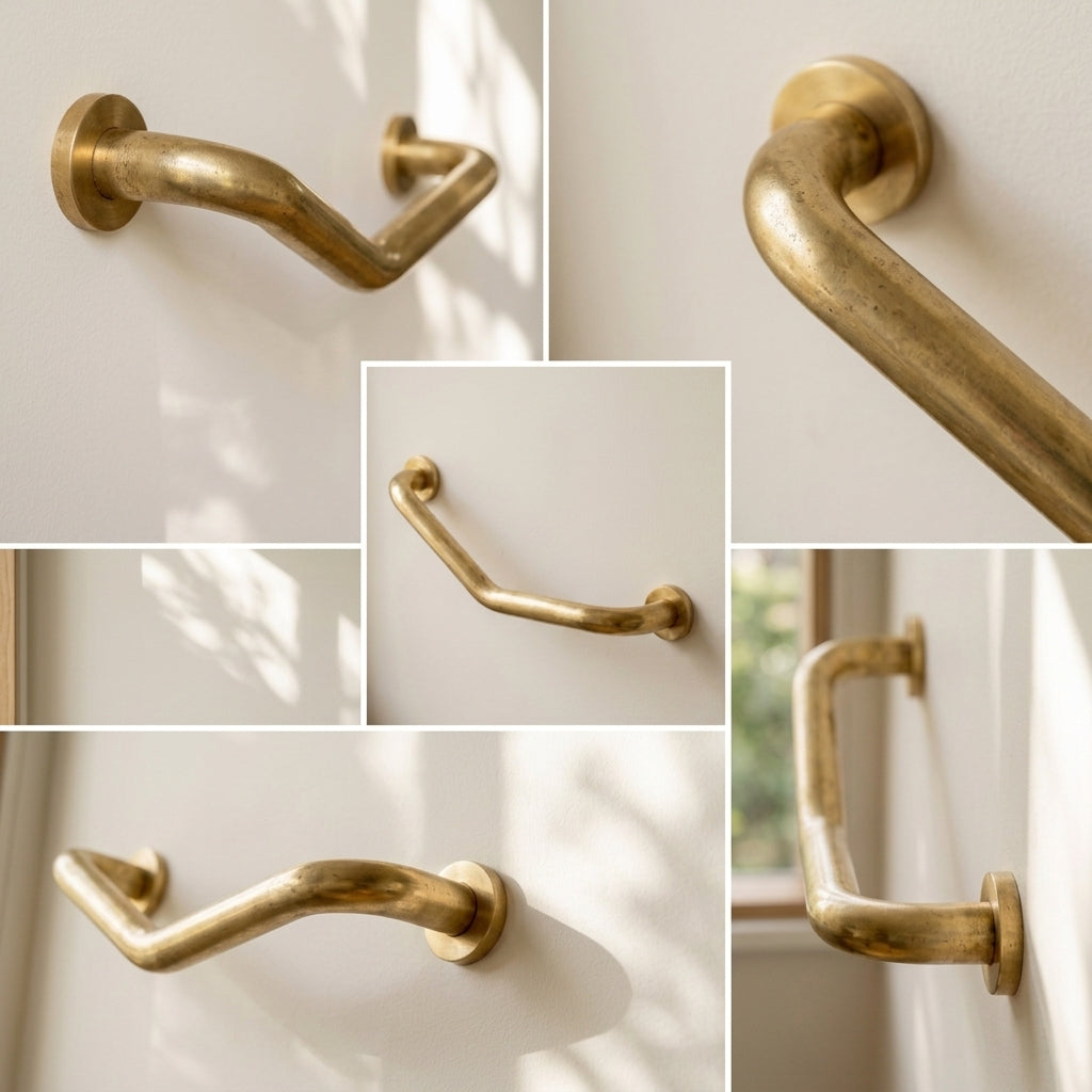 Unlacquered Brass Bathroom Grab Bar – Wall-Mounted Support Rail