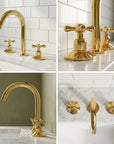 Unlacquered Brass Widespread Vanity Faucet with Cross Handles
