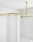 Unlacquered Brass Ceiling Support U-Shaped Bathroom Rail for Walk-In Showers: Oval Corner Shower Curtain Rod