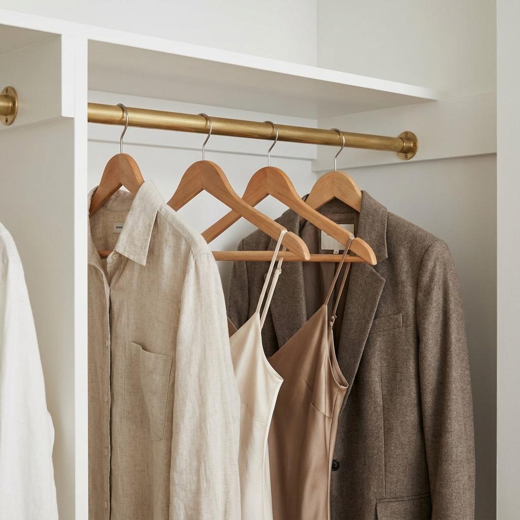 Unlacquered Brass Clothes Rail: Handmade Wardrobe Hanging Rod, Wall Mounted Brass Bar for Closet Storage