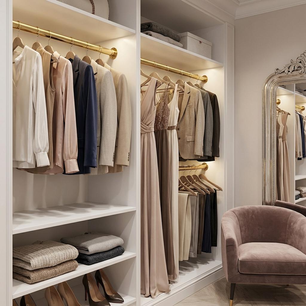 Unlacquered Brass Clothes Rail: Handmade Wardrobe Hanging Rod, Wall Mounted Brass Bar for Closet Storage