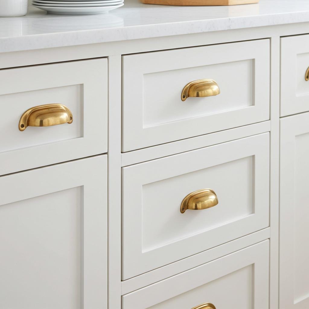 Unlacquered Brass Half Moon Cabinet Handles:  Brass Cup Drawer Pulls for Dresser and Kitchen