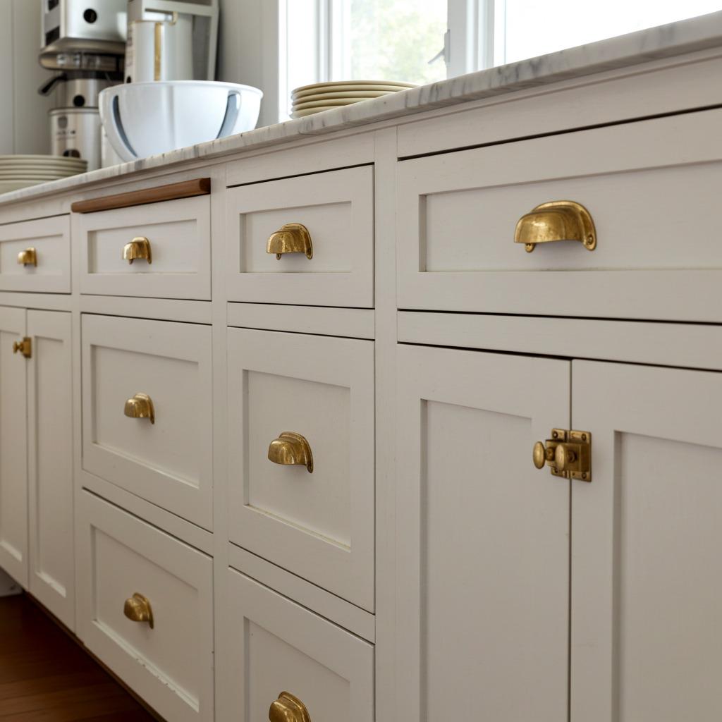 Unlacquered Brass Half Moon Cabinet Handles:  Brass Cup Drawer Pulls for Dresser and Kitchen