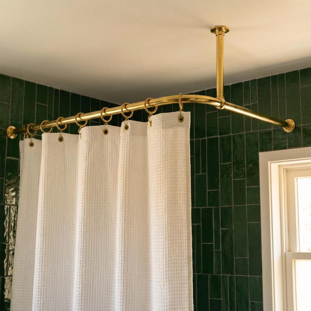 Premium Solid Brass L-Shaped Corner Shower Curtain Rod with Ceiling Support