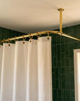 Premium Solid Brass L-Shaped Corner Shower Curtain Rod with Ceiling Support