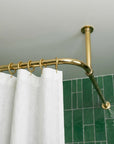 Premium Solid Brass L-Shaped Corner Shower Curtain Rod with Ceiling Support