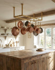 Brass Hanging Pot Rack – Ceiling Mounted Rail with Hooks