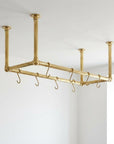 Brass Hanging Pot Rack – Ceiling Mounted Rail with Hooks