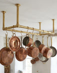Brass Hanging Pot Rack – Ceiling Mounted Rail with Hooks