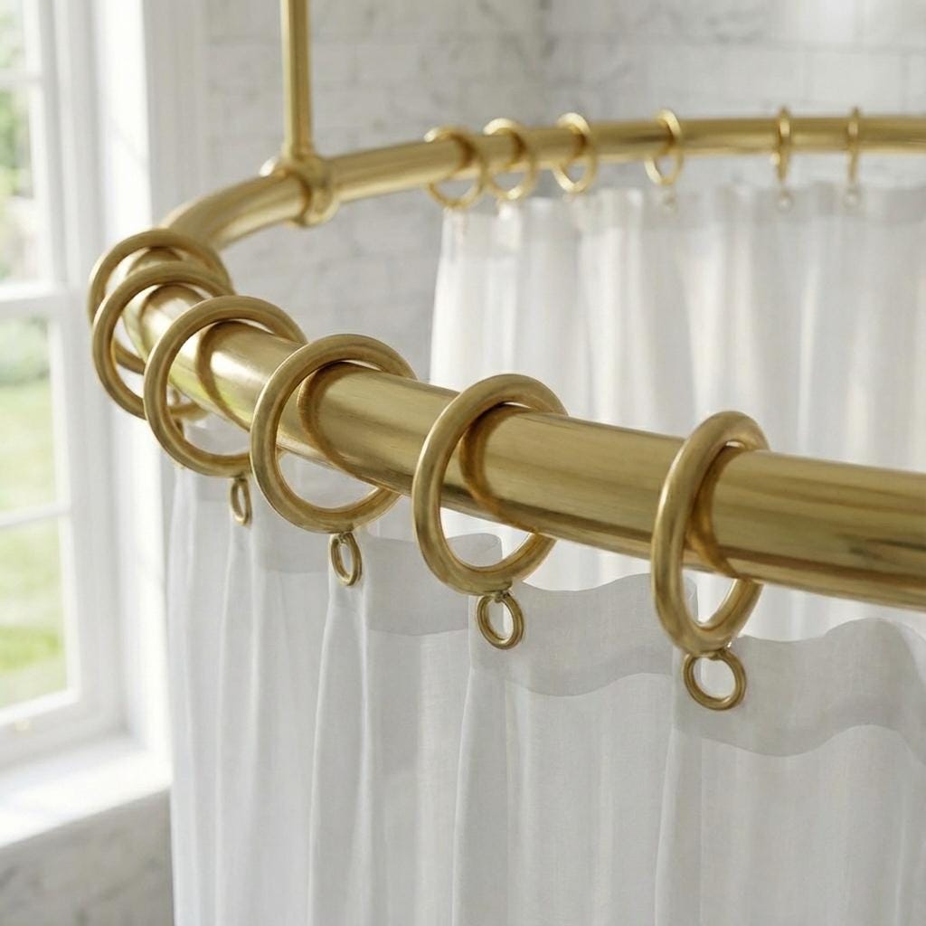 Round Brass Shower Curtain Rail: Ceiling &amp; Wall Mounted Circular Bathroom Rod