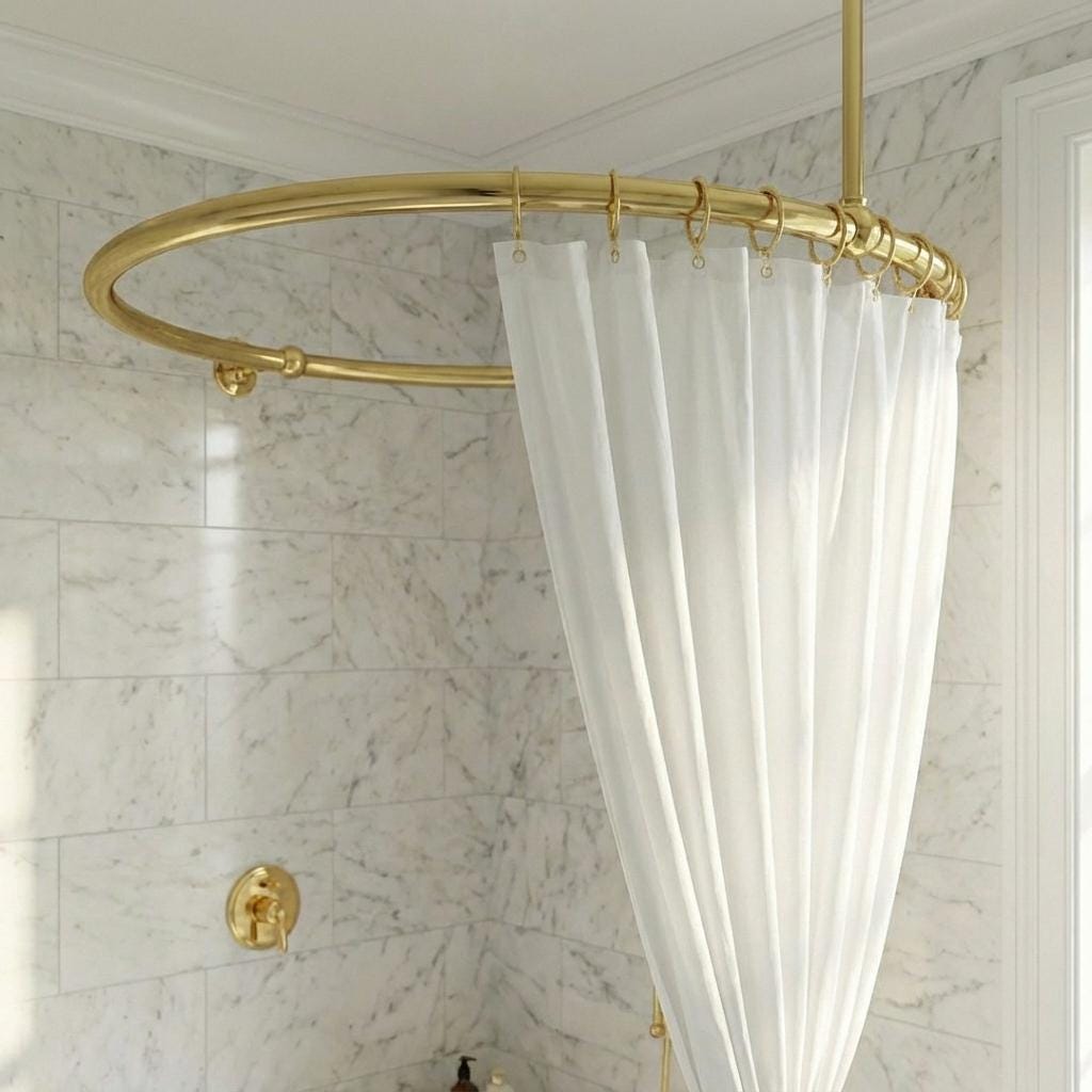 Round Brass Shower Curtain Rail: Ceiling &amp; Wall Mounted Circular Bathroom Rod