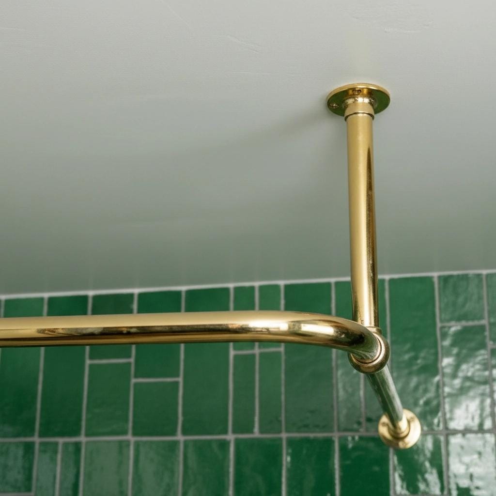 Premium Solid Brass L-Shaped Corner Shower Curtain Rod with Ceiling Support