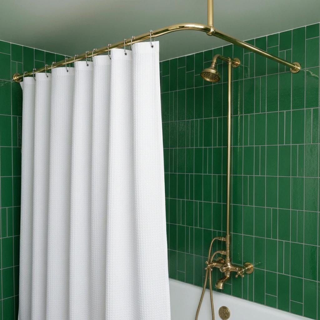 Premium Solid Brass L-Shaped Corner Shower Curtain Rod with Ceiling Support