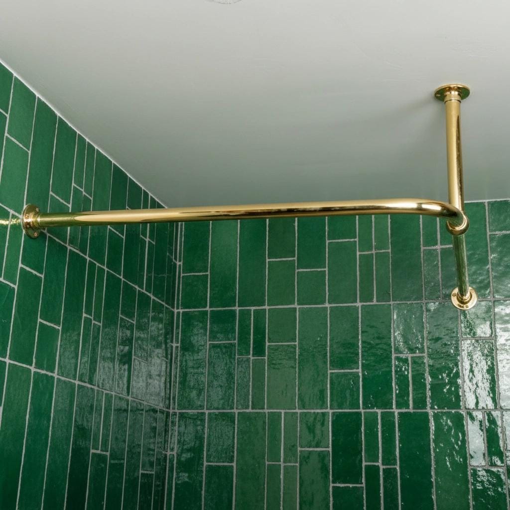 Premium Solid Brass L-Shaped Corner Shower Curtain Rod with Ceiling Support