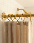 Unlacquered Brass Shower Rod: Wall Mount Bathroom Curtain Rail with Brass Rings for Walk-In