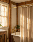 Unlacquered Brass Shower Rod: Wall Mount Bathroom Curtain Rail with Brass Rings for Walk-In