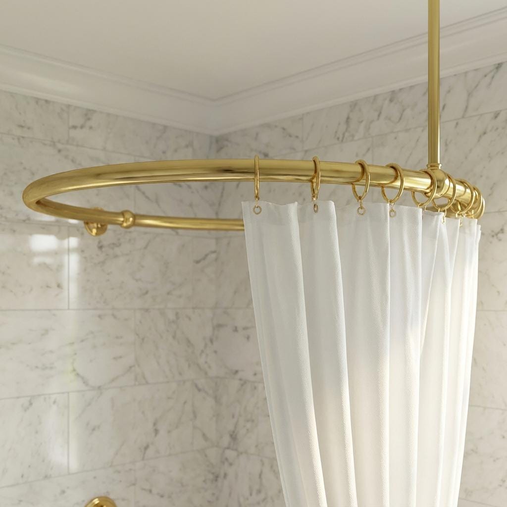Round Brass Shower Curtain Rail: Ceiling &amp; Wall Mounted Circular Bathroom Rod