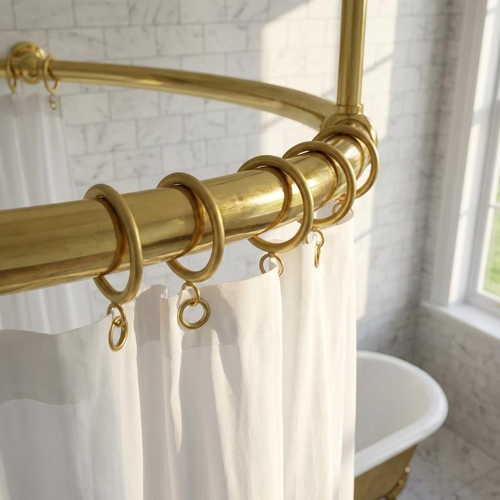 Round Brass Shower Curtain Rail: Ceiling &amp; Wall Mounted Circular Bathroom Rod