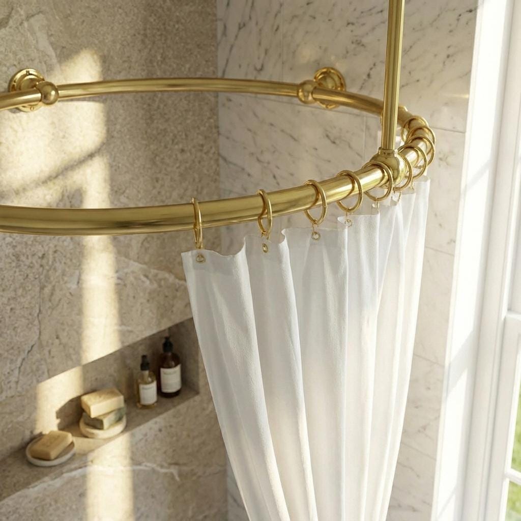 Round Brass Shower Curtain Rail: Ceiling &amp; Wall Mounted Circular Bathroom Rod