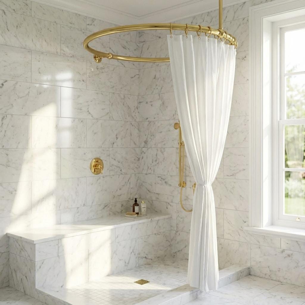Round Brass Shower Curtain Rail: Ceiling &amp; Wall Mounted Circular Bathroom Rod