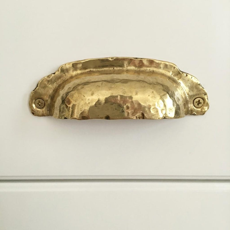 Unlacquered Brass Shell Handle: Handmade Drawer Bin Pull