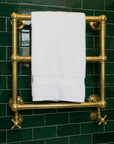 Handcrafted Unlacquered Solid Brass Wall-Mounted Towel Warmer Rail: Elegant Bathroom Patina