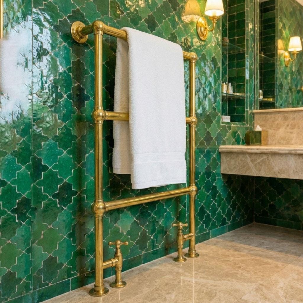 Luxury Solid Brass Hydronic Heated Towel Warmer Rack Wall Mounted Bathroom