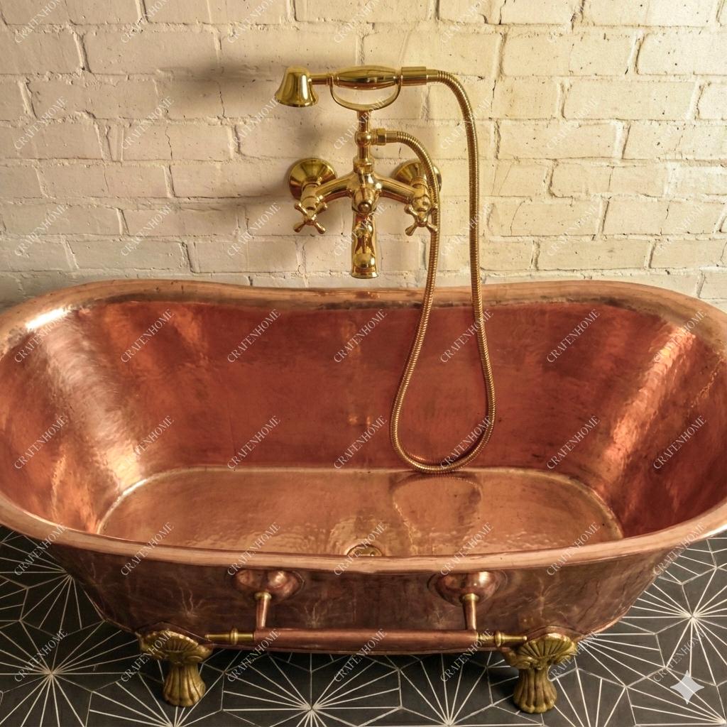 Unlacquered Brass Wall Mounted Tub Faucet Handheld Shower Clawfoot Style