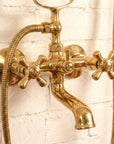 Unlacquered Brass Wall Mounted Tub Faucet Handheld Shower Clawfoot Style