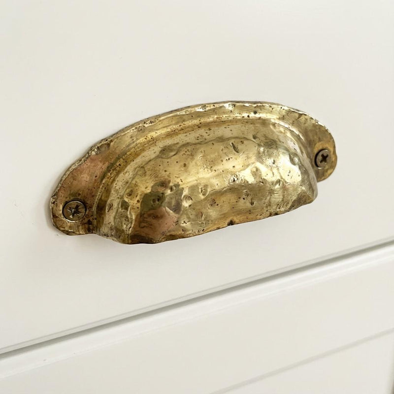 Unlacquered Brass Shell Handle: Handmade Drawer Bin Pull