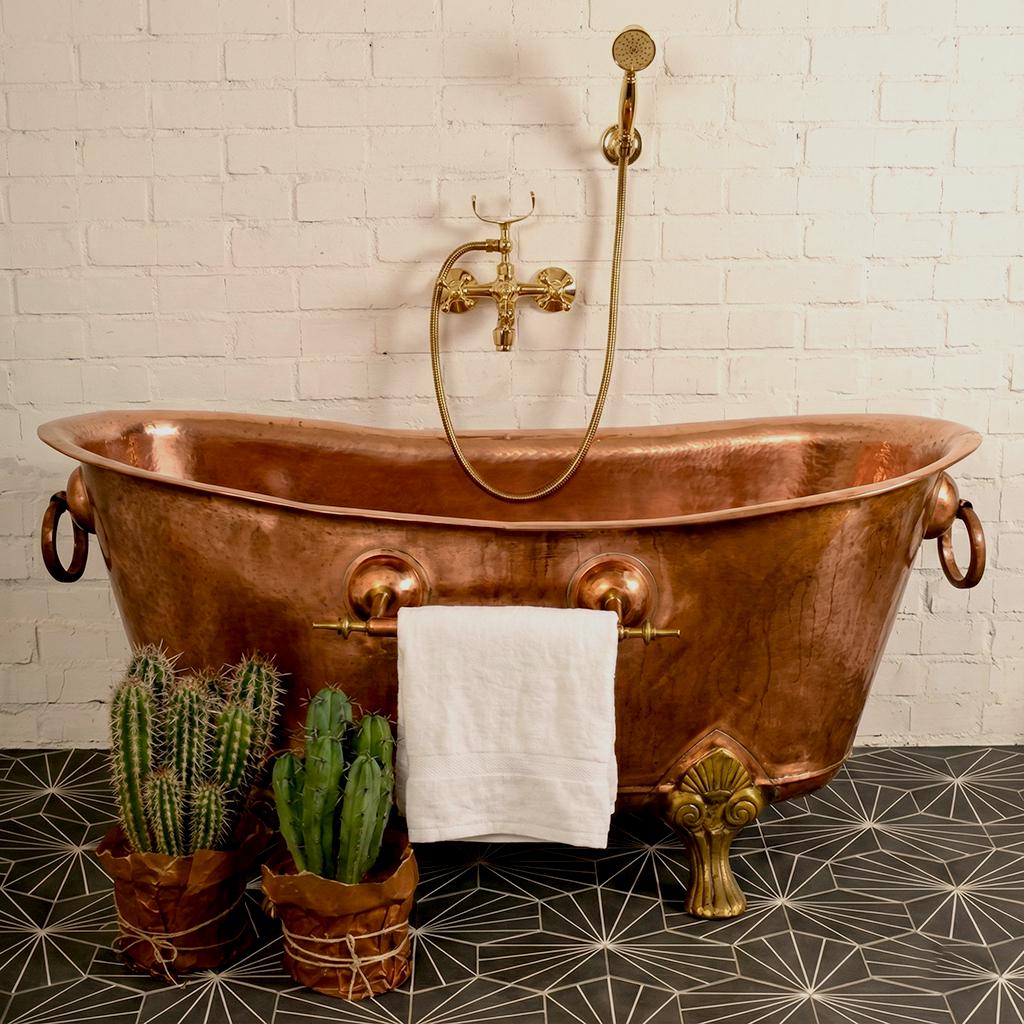 Unlacquered Brass Wall Mounted Tub Faucet Handheld Shower Clawfoot Style