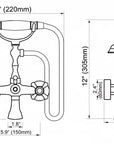 Unlacquered Brass Wall Mounted Tub Faucet Handheld Shower Clawfoot Style