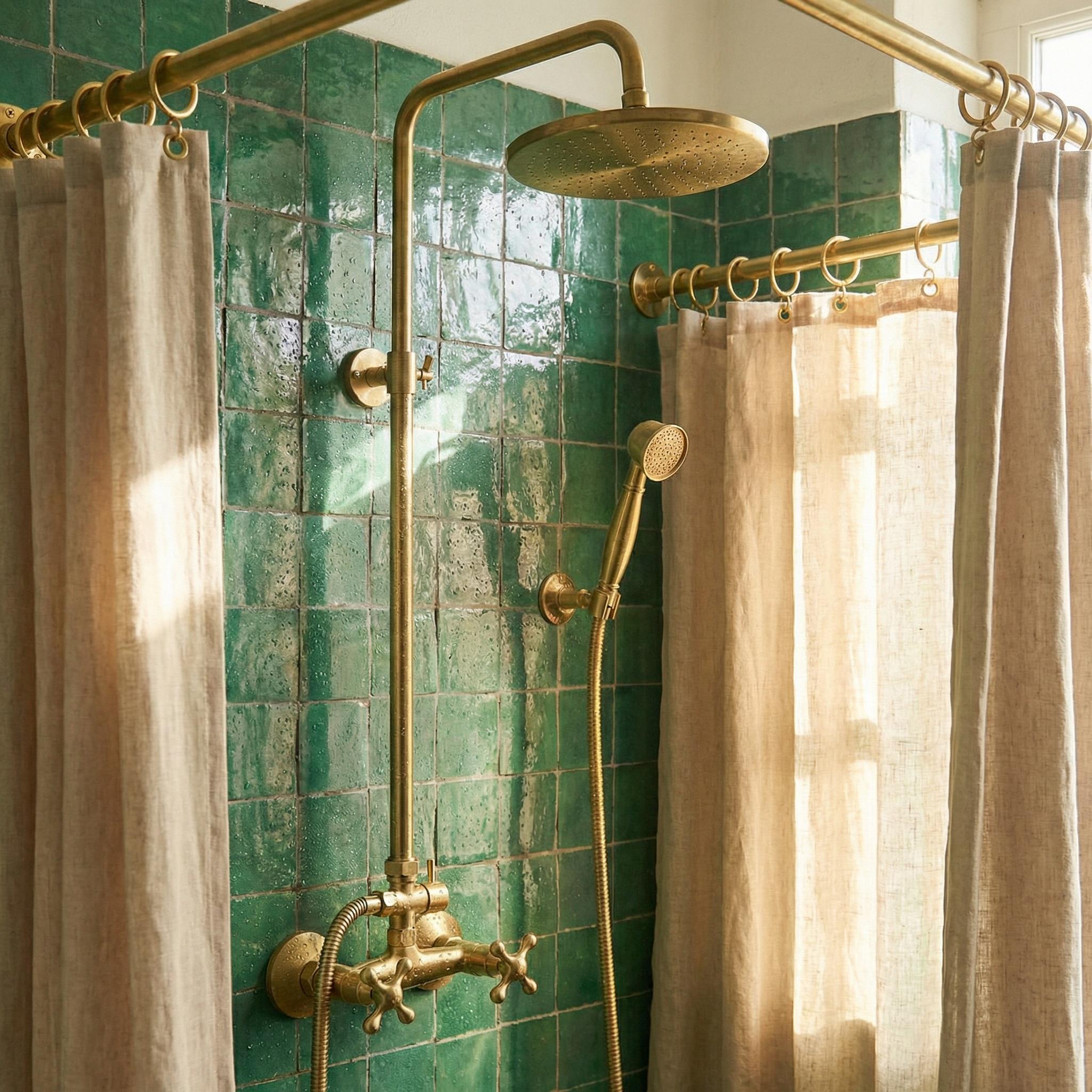 Unlacquered Brass Wall Mount Shower Set: Exposed Shower System with Round Rain Head