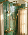 Unlacquered Brass Wall Mount Shower Set: Exposed Shower System with Round Rain Head