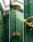 Unlacquered Brass Wall Mount Shower Set: Exposed Shower System with Round Rain Head