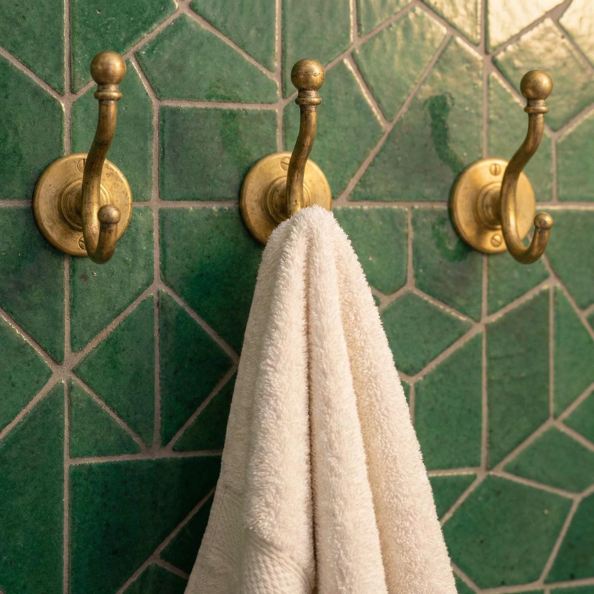Wall Mounted Solid Brass Towel Hook: Double Bathroom Robe Hook Vintage Hardware