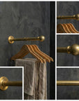 Unlacquered Wall Mount Brass Clothes Rack: Vintage Industrial Closet Hanging Bar