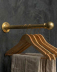 Unlacquered Wall Mount Brass Clothes Rack: Vintage Industrial Closet Hanging Bar