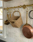 Unlacquered Brass Kitchen Rail: Handmade Wall Mounted Pot Rack with Hooks
