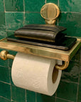 Brass Toilet Paper Holder: Antique Unlacquered Wall Mount Roll Holder with Phone Shelf