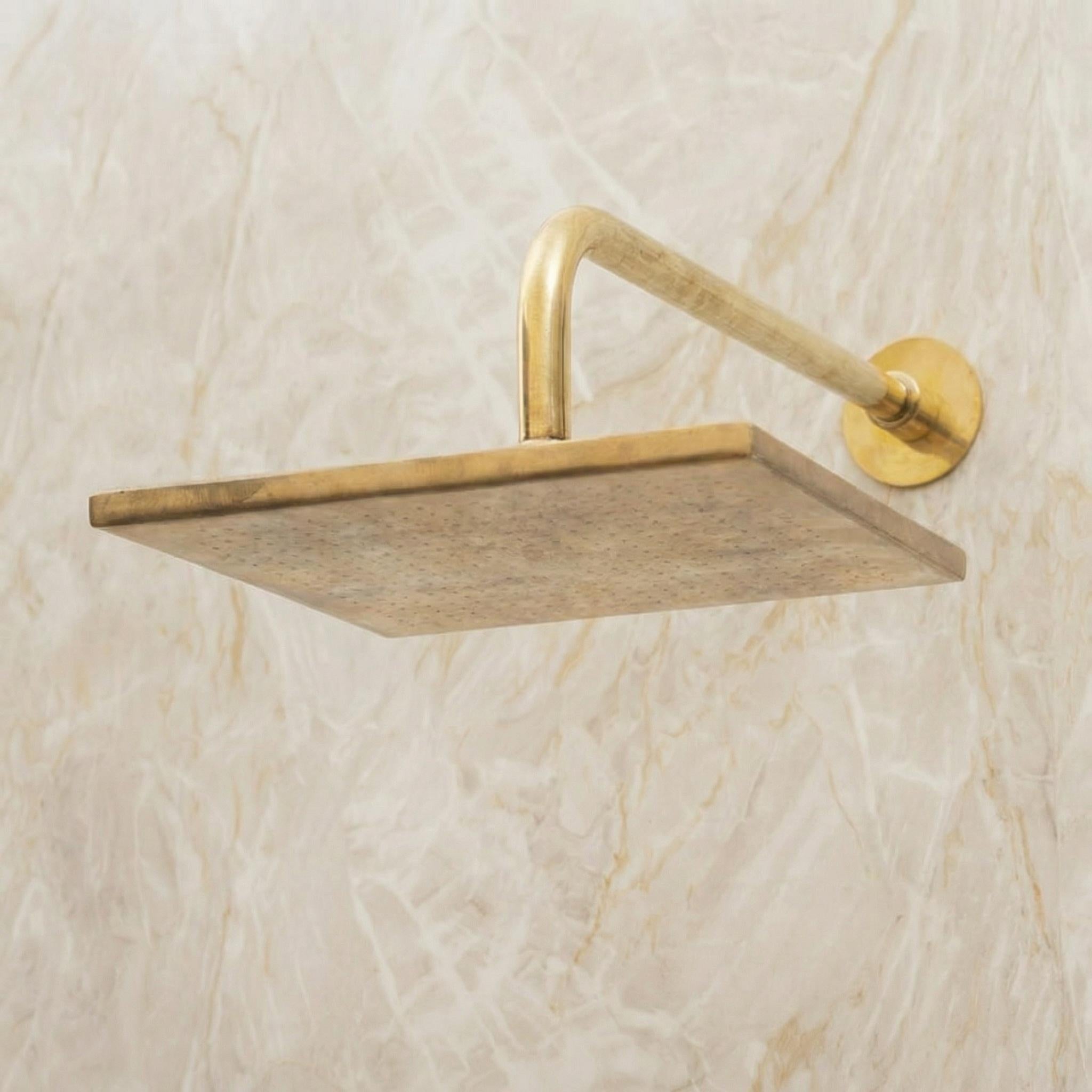 Unlacquered Brass Shower System: Wall Mounted Square Rainfall Head