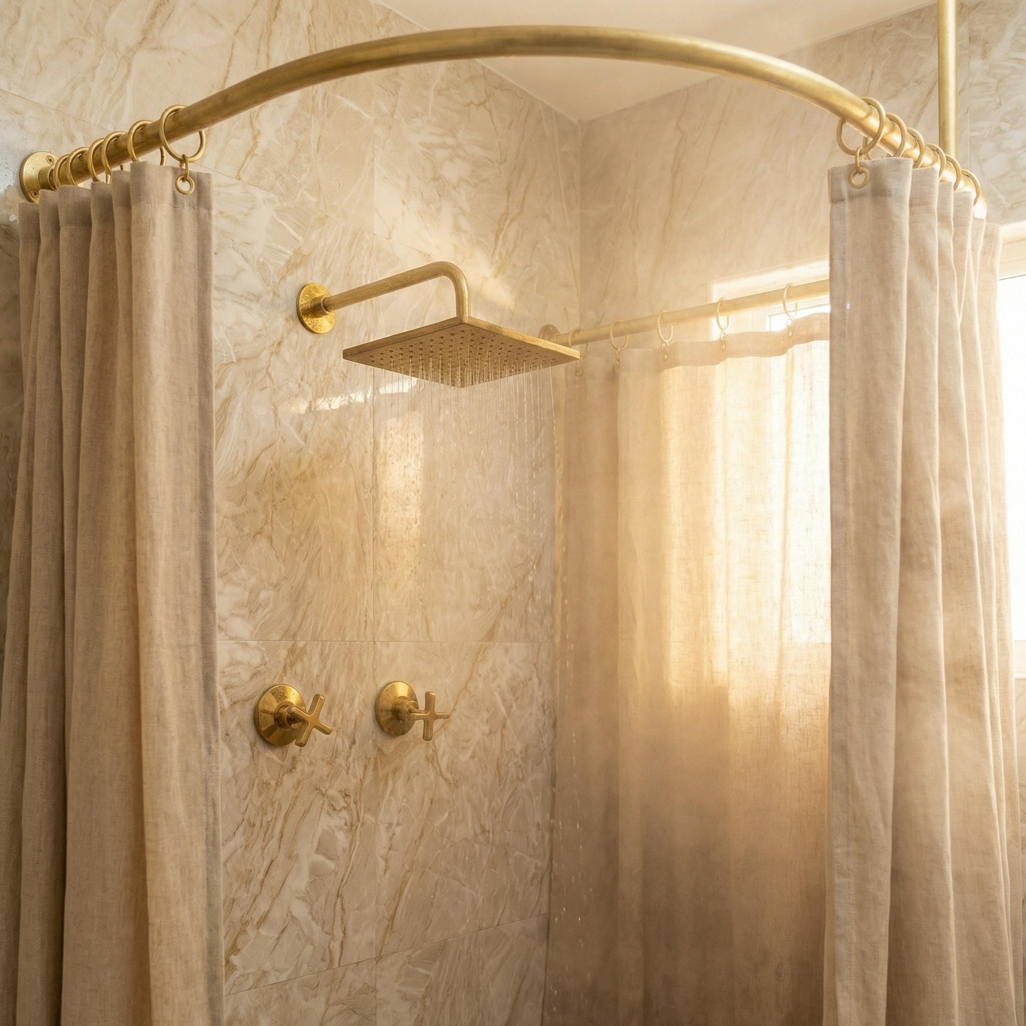 Unlacquered Brass Shower System: Wall Mounted Square Rainfall Head