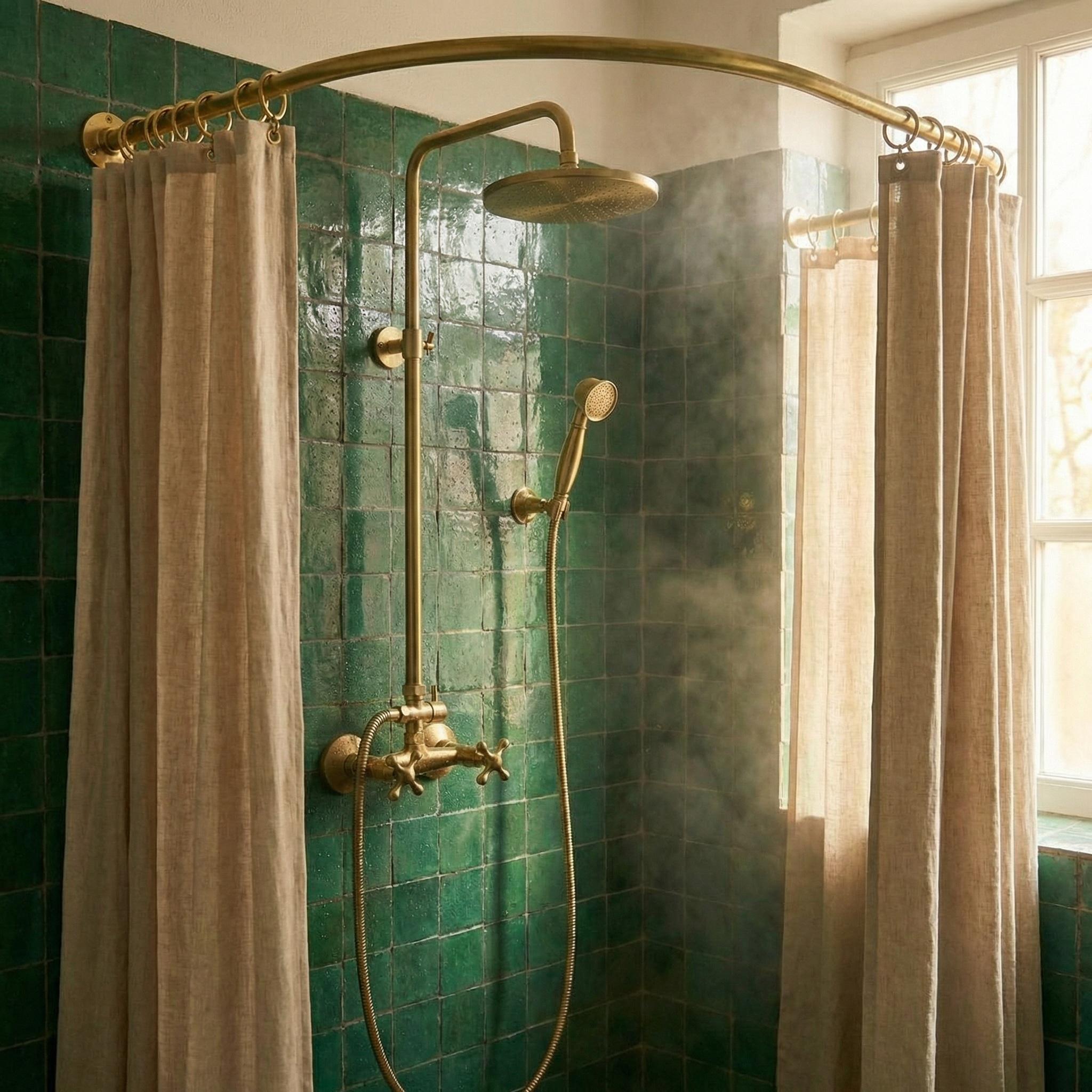 Unlacquered Brass Wall Mount Shower Set: Exposed Shower System with Round Rain Head