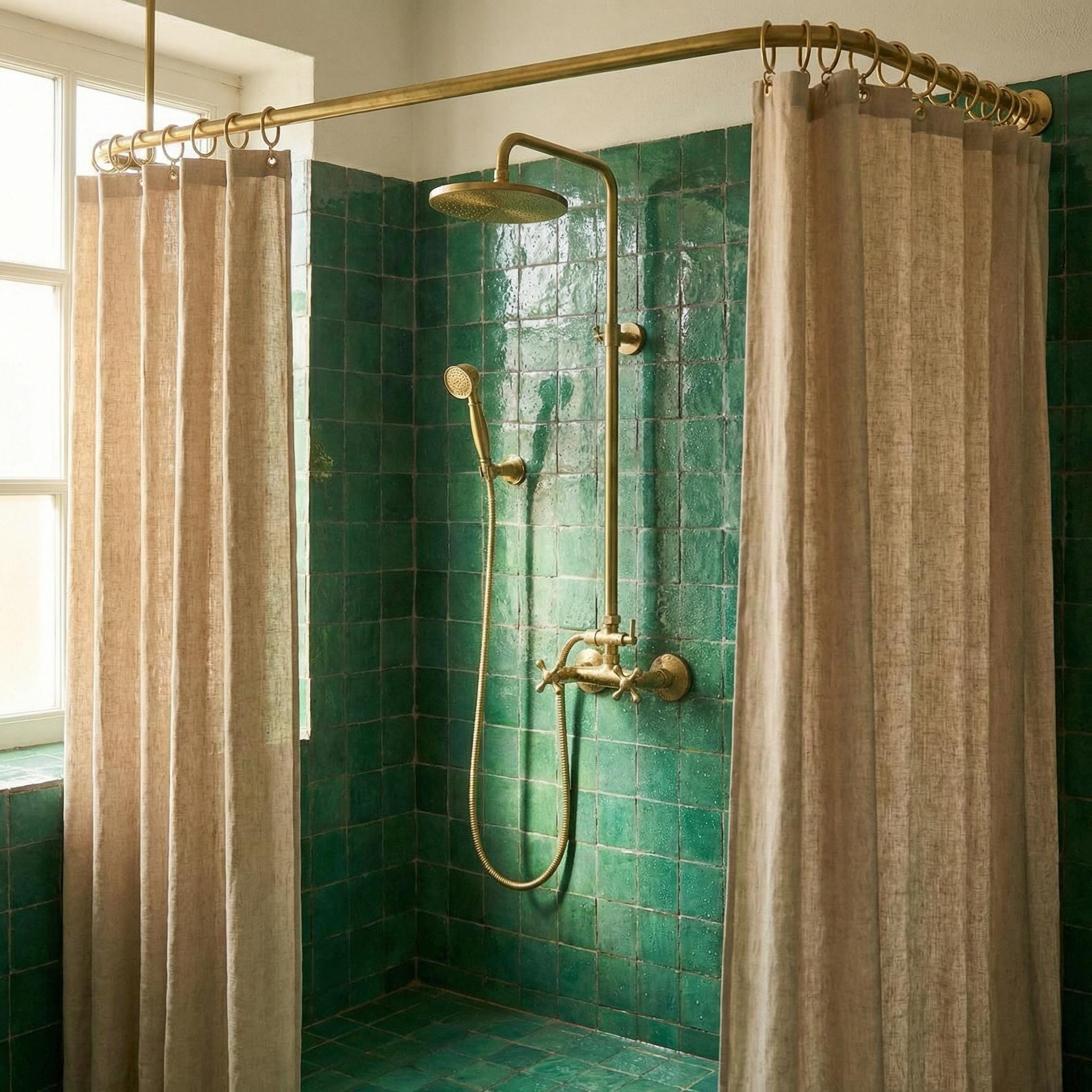 Unlacquered Brass Wall Mount Shower Set: Exposed Shower System with Round Rain Head