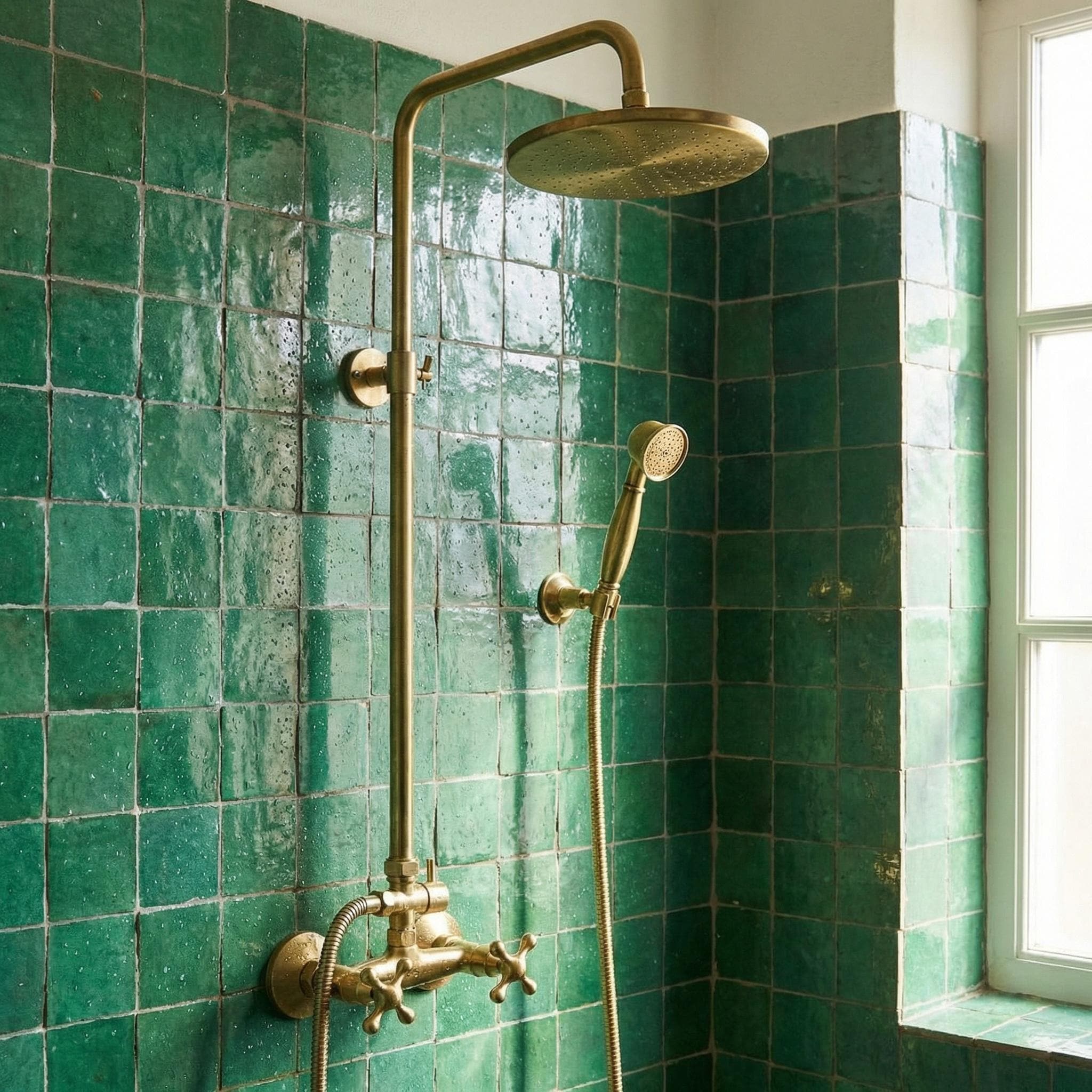 Unlacquered Brass Wall Mount Shower Set: Exposed Shower System with Round Rain Head
