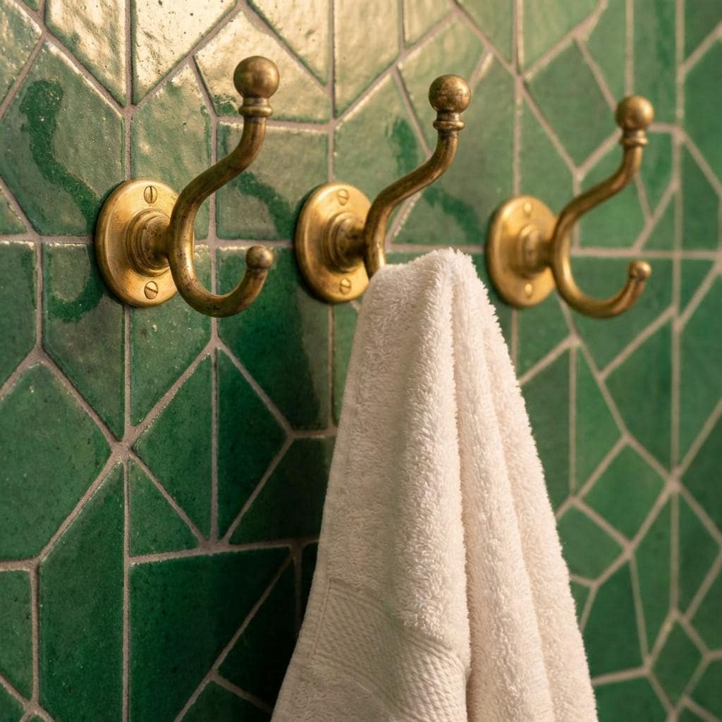 Wall Mounted Solid Brass Towel Hook: Double Bathroom Robe Hook Vintage Hardware