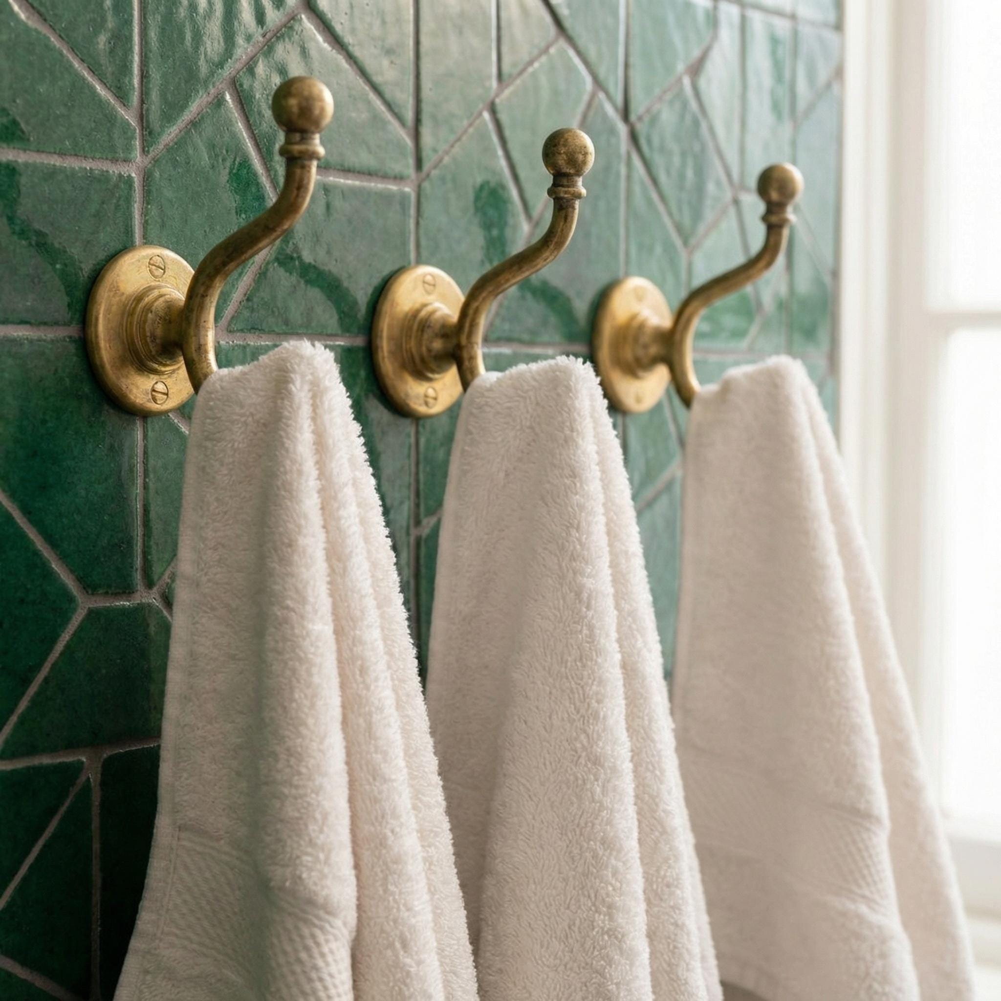 Wall Mounted Solid Brass Towel Hook: Double Bathroom Robe Hook Vintage Hardware