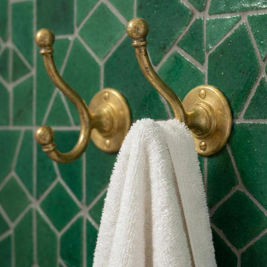 Wall Mounted Solid Brass Towel Hook: Double Bathroom Robe Hook Vintage Hardware